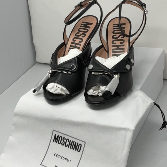 NIB Moschino Couture biker motif black ankle strap sandals, size 8.5 - Picture 9 of 9